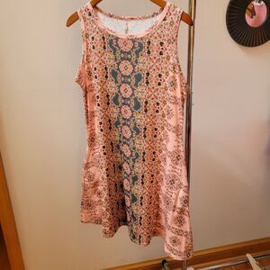 Wmns Sleeveless Jersey Pink Floral Dress Pockets Sz L